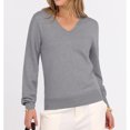 thumbnail image 6 of WTOBBY Women's Casual V-Neck Sweater Base Layer, Knitted Long Sleeve Solid Color Top for Layering and Everyday Outfits, Comfortable and Versatile,Gray L, 6 of 6