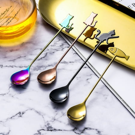 

wirlsweal Cute Cat Fish Coffee Stirring Dessert Stainless Steel Milk Tea Spoon Flatware