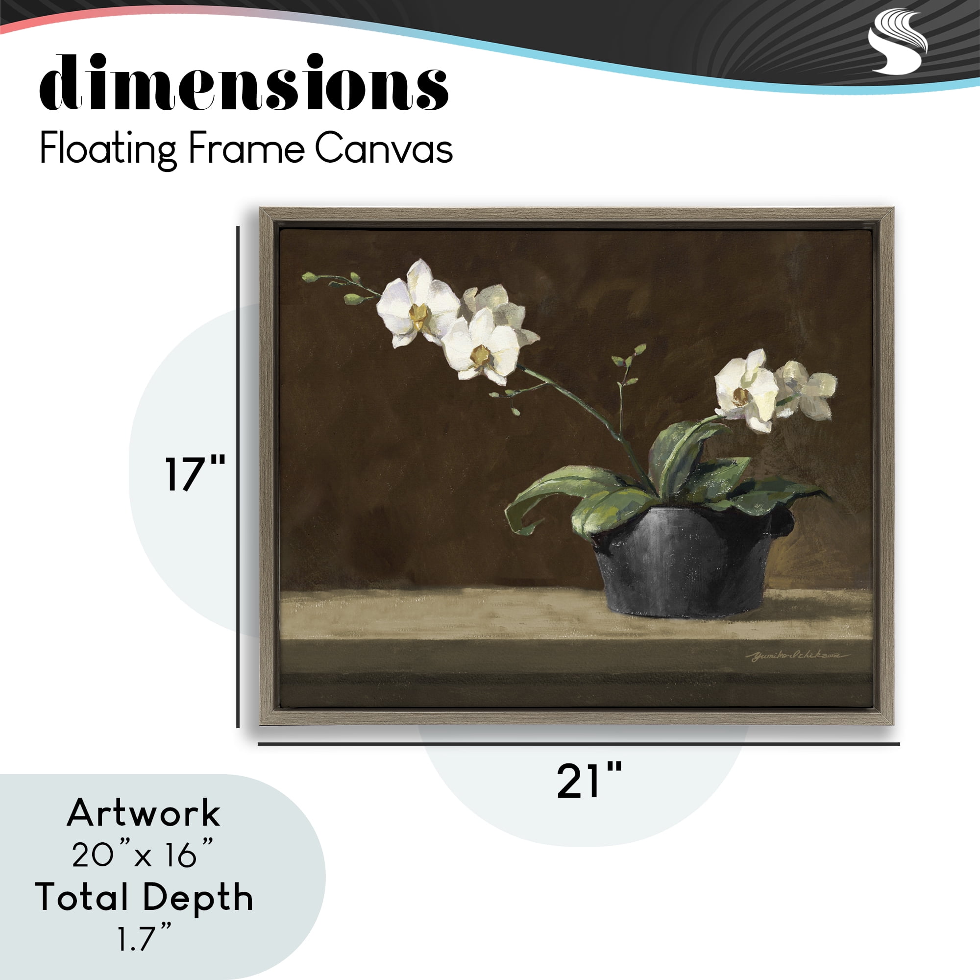 Stupell Industries Potted White Orchid on Ledge Brown Framed Floater Canvas Wall Art, design by Yumiko Ichikawa