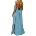 thumbnail image 2 of Women's Summer Backless Tied Spaghetti Straps Casual Loose Cutout Maxi Dress with Pockets Light Blue XL, 2 of 6