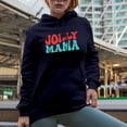 thumbnail image 2 of Jolly Mama, Christmas or Winter Season Themed, Groovy Retro Wavy Text Merch Gift, Navy Blue Hooded Sweatshirt or Hoodie, 3XL, 2 of 5
