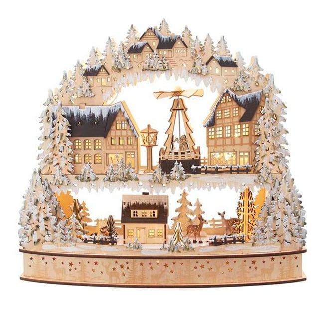 Kurt S. Adler JEL0945 16 in. Battery-Operated Light-Up Wooden Village with Motion