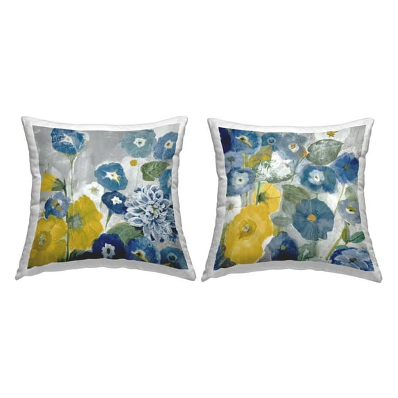 Stupell Industries Blue Yellow Morning Glory Flowers Square Decorative Printed Throw Pillow, 18 x 18, Set of 2