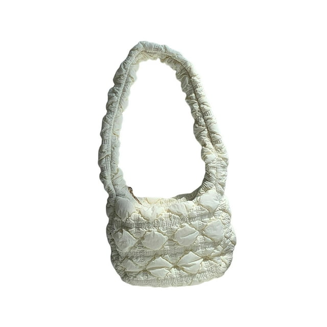 Bolso de hombro acolchado para mujer, tamaño mediano, tipo bollo de masa, para compras en la playa Blanco