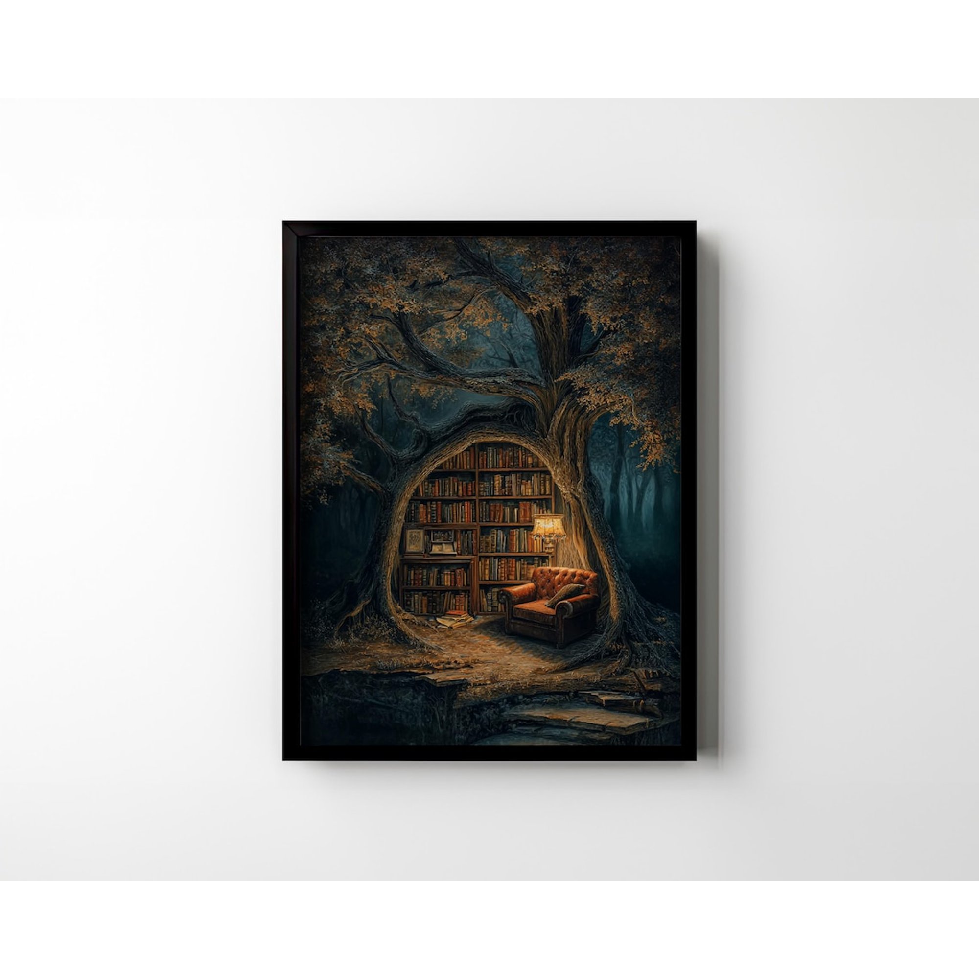 Book Forest Fantasy Wall Art Print Cozy Reading Room Decor