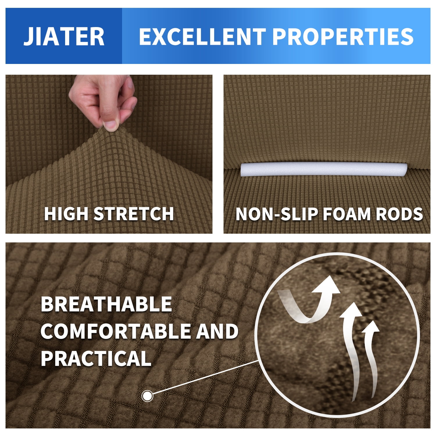 JIATER 1-Piece Armchair Sofa Cover Stretch Couch Cover Washable Sofa Slipcover Non-Slip Furniture Protector,Brown