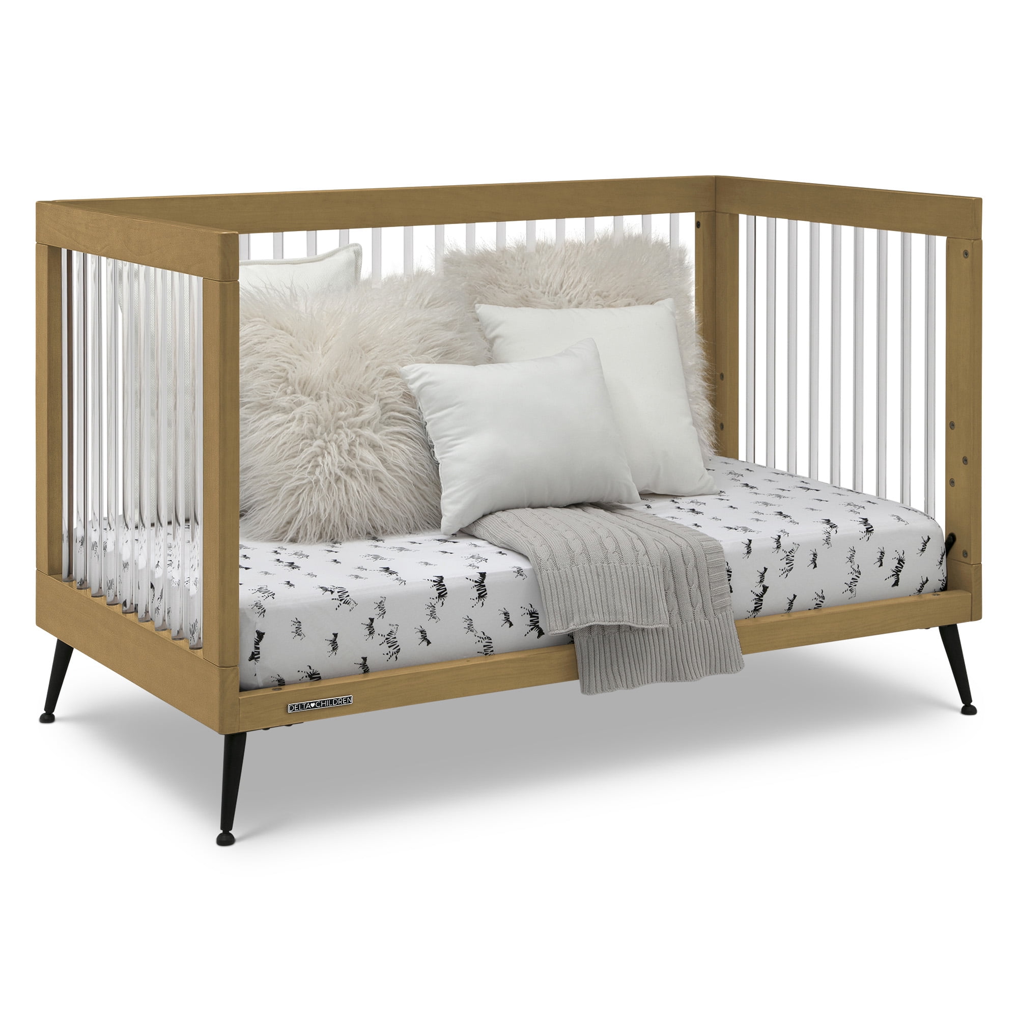 Delta Children Sloane 4-in-1 Acrylic Convertible Crib - Greenguard Gold Certified, Acorn/Matte Black