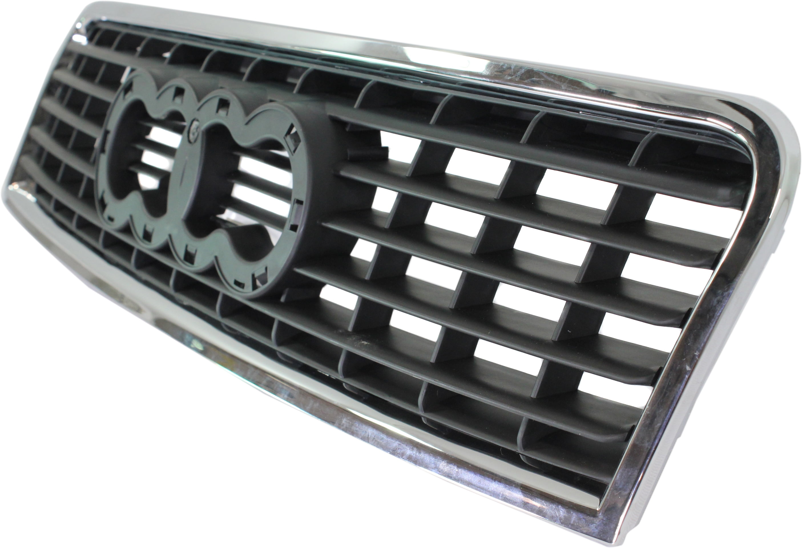Grille Assembly Compatible With 2002-2005 Audi A4 Quattro Chrome Shell with Painted Satin Black Insert