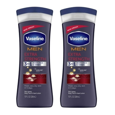 Vaseline Men Extra Strength Non Greasy Face and Body Lotion for Dry Skin, 10 fl oz (2 pack)