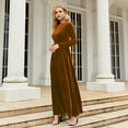 thumbnail image 5 of IDOPIP Fall Winter Velvet Dress for Women Long Sleeve Round Neck Maxi Dress with Belt Cocktail Gown, 5 of 7