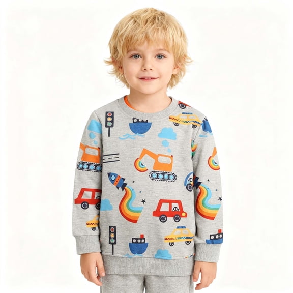 Vividxx Boys Sweatshirts Cartoon Print Long Sleeve Crewneck Pullover Sweatshirt With Warm Casual For Kids For Fall Winter Daily Wear 6-7 Years