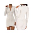thumbnail image 6 of Qiylii Women Bodycon Mini Dress, Long Sleeve Button Down Ruched Shirt Dress, 6 of 6