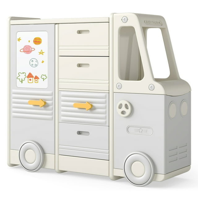 Gymax Kids Toy Storage Organizer w/4 Pull-out Drawers & Handles Large & Small Cabinets
