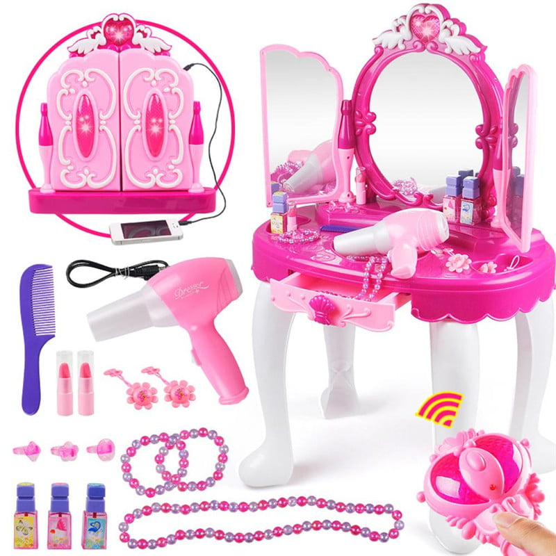 Kids Princess Pretend Table Dressing Set Play Girl Toys Pink Makeup Jewelry BT 