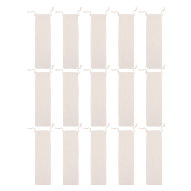 15 bolsas sencillas de algodón y lino con cordón, prácticas bolsas de almacenamiento de paja (beige)