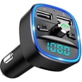 thumbnail image 1 of Transmisor FM Bluetooth para coche, kit de adaptador de receptor de radio de luz azul ambiental inalámbrica con llamadas manos libres, cargador USB dual de 5 V/2,4 A y 1 A, compatible con tarjeta SD, 1 of 5