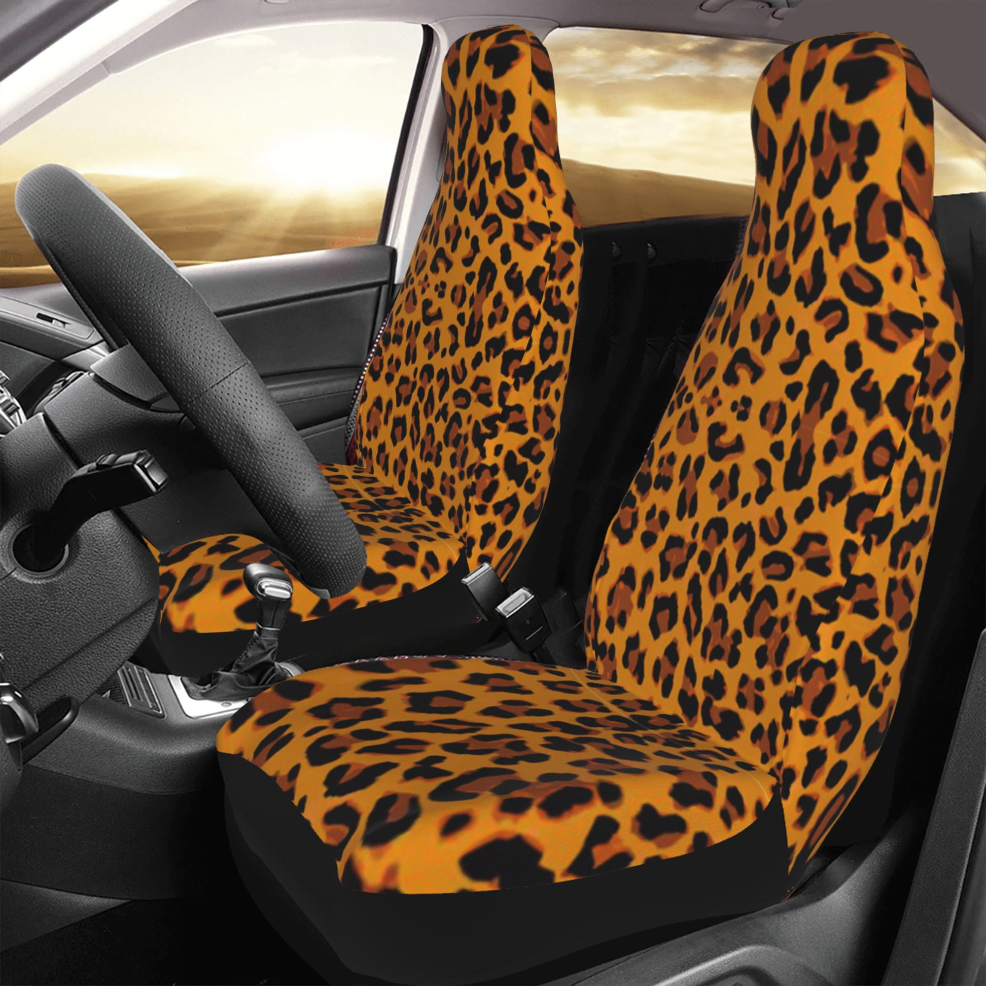 ZICANCN Car Seat Cover Orange Leopard Print Car Front Seat