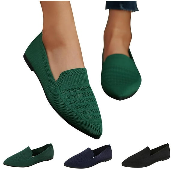 HaiMao Women's Woven Flats Clearance Pointy Fashion Cutouts Breathable Knit Flat Shoes Navy 9.5(43)