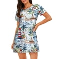 thumbnail image 1 of Easygdp Watercolor Sailboat Camisón de manga corta para mujer, informal, estampado, 1 of 6