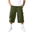 thumbnail image 2 of SOOMLON Mens Cargo Capri Pants Big and Tall Elastic Waist Half Pants Loose Outdoor Pants Trendy Weekend Clothes, 2 of 9