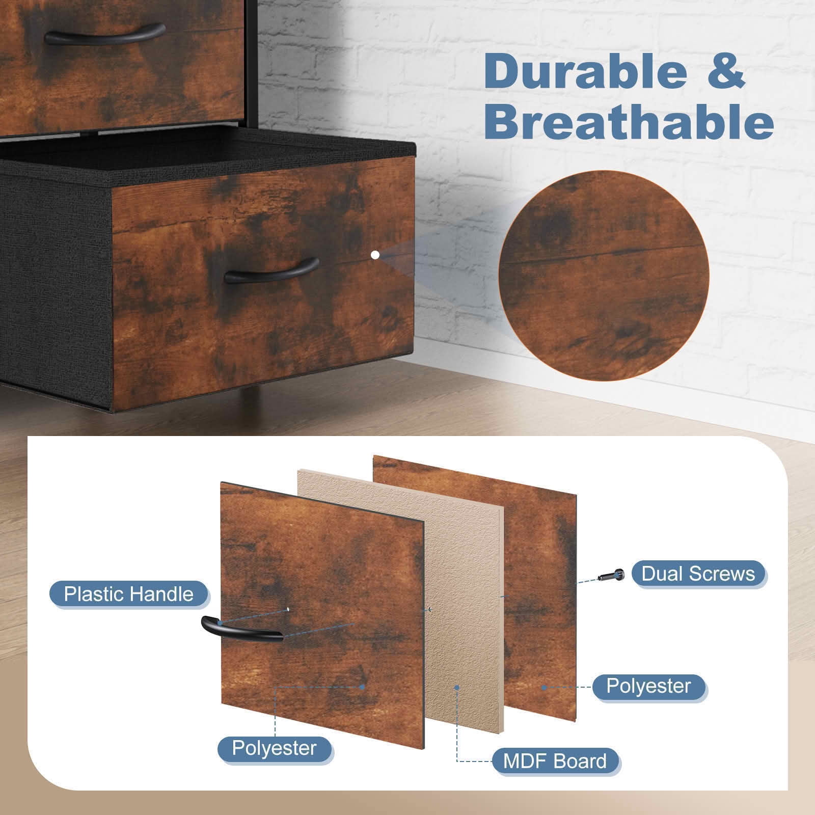 MAYEERTY 8 Drawer Dresser, Fabric Storage Dresser for Bedroom, Living Room, Rustic Brown