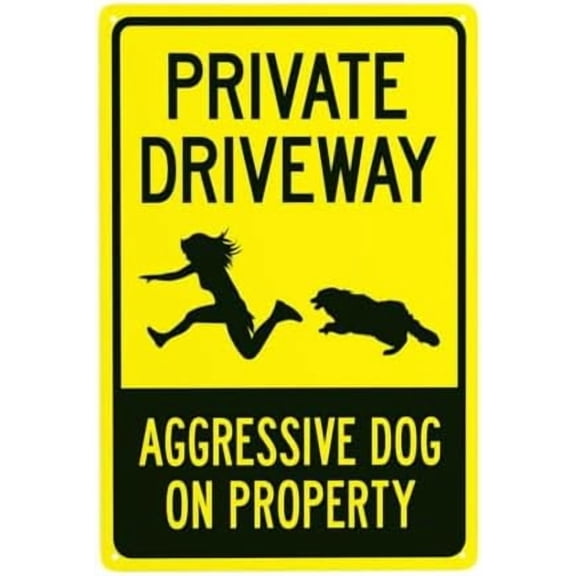 Aggressive Dog On Property With Graphic Warning Sign, Driveway Security Metal Signs for Business Home Outdoor Indoor Road Yard Garage Street Wall Safety Caution Custom Decor 8 x 12 Inch