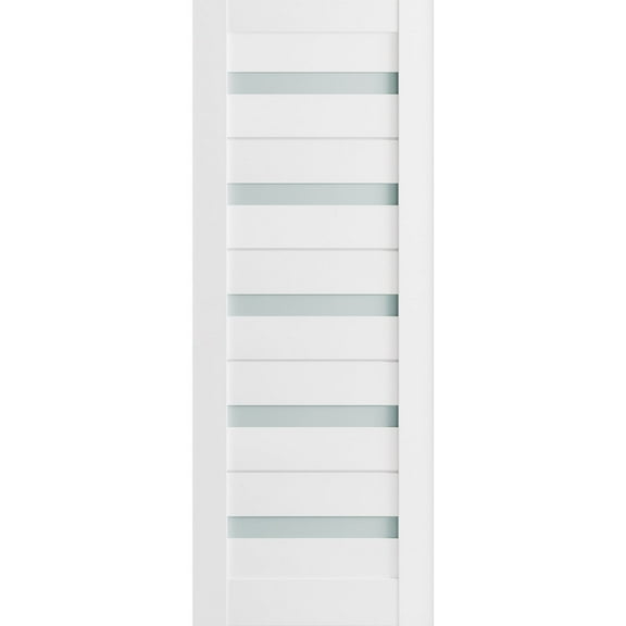 Slab Barn Door Panel Frosted Glass 28 x 80 inches | Quadro 4445 White Silk | Sturdy Finished Doors | Pocket Closet Sliding