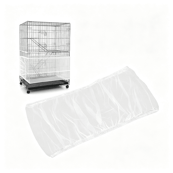 ACDANC Universal Bird Cage Seed Catcher Guard Net,Stretchy Nylon Mesh Cover for Round&Square Cages,Bird Cage Net Seed Catcher Skirt(74-118 In,White)