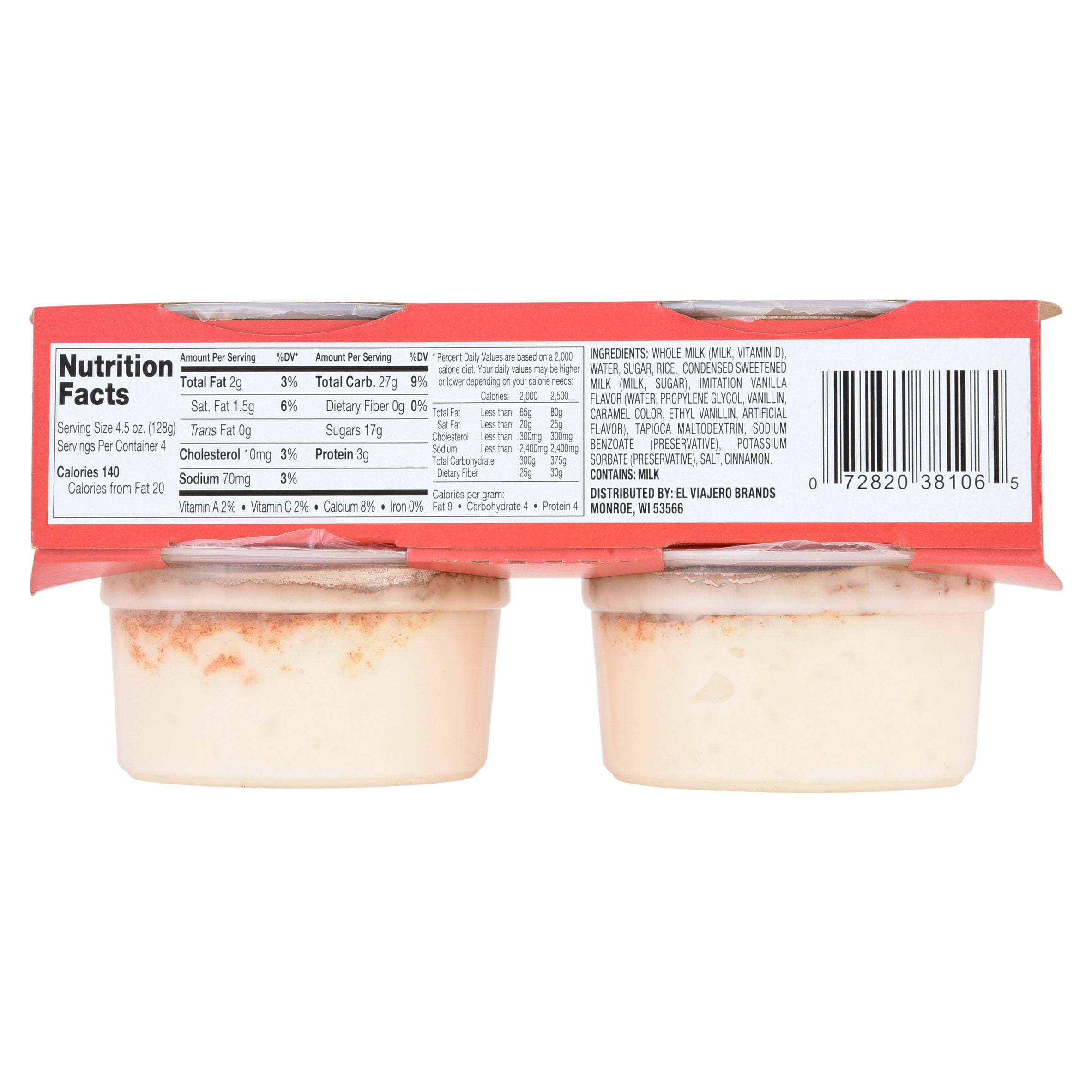 El Viajero Rice Pudding Snack Cup, 4.5 Oz., 4 Count