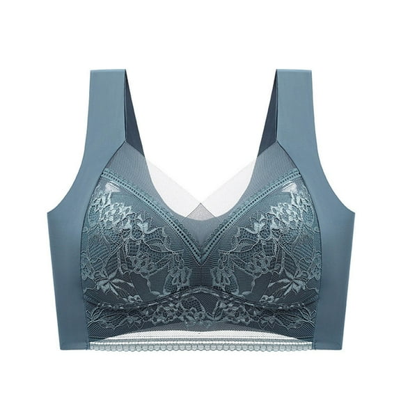 VMESZQFG Bras for Women No Underwire Bras New Posture Correcting Bra Wireless Bra Breathable Comfortable Full Back Cover Plus Size Bra Blue