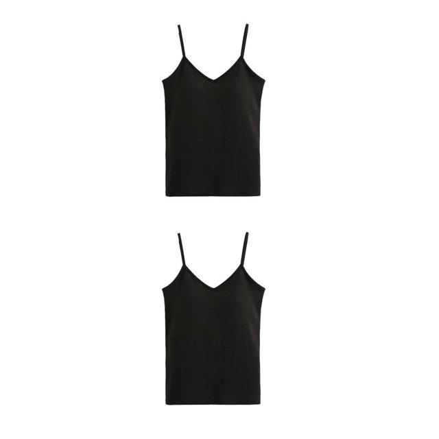 Qarigey Chaleco con cuello en V Camiseta sin mangas Correa ajustable Camisones acolchados Push-Up Ropa roscada Tops Buena elasticidad Verano Negro 2piezas