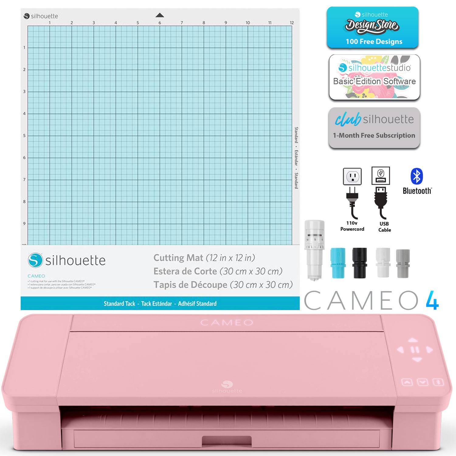 Silhouette Cameo 4 Pink Bundle with Vinyl Starter Kit 2 Autoblade 2 CC Vinyl Tool Kit Tutorials and Access to Ebooks 120 Heat Transfer Starter Kit Classes 24 Pack of Pens 