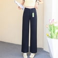 thumbnail image 3 of Women's High-Waisted Straight Leg Pants in Dark Blue, Loose Fit, Casual Wide Leg Trousers for Spring and Summer, 3 of 9