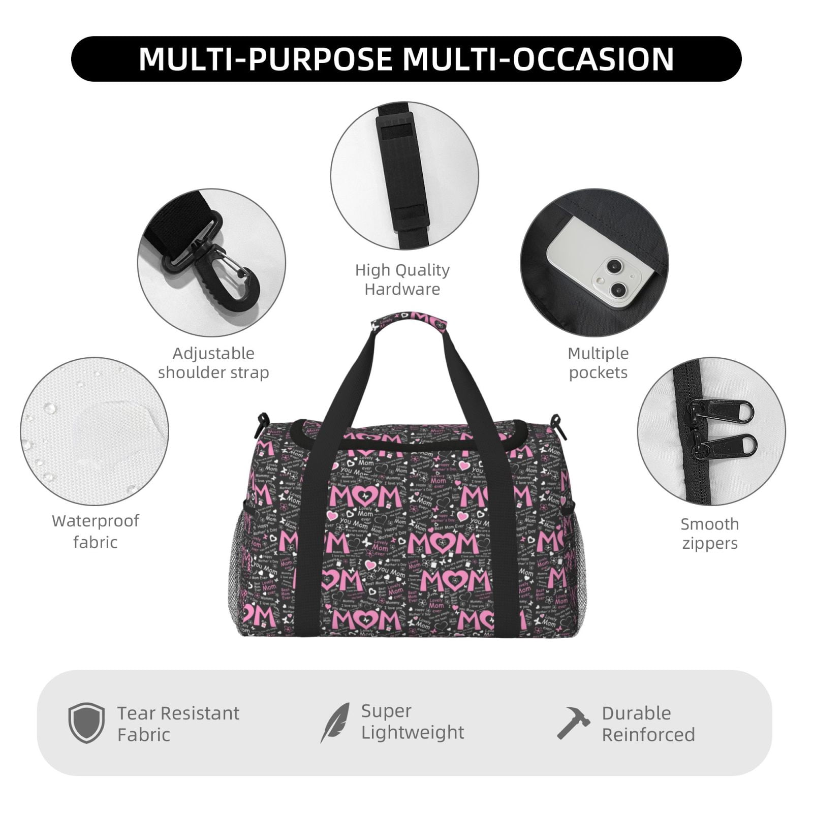 Fuzoiu Lovely Mom Ever Print Travel Duffle Bag,Carry On Tote Bags,Duffel Bag,Sport Gym Bag, Hospital Bag for Labor and Delivery, Overnight Bag,Luggage Bag