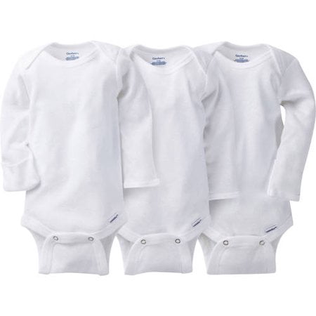 Onesies Brand Gerber Newborn Baby Unisex White Long Sleeve Bodysuit, 3-Pack