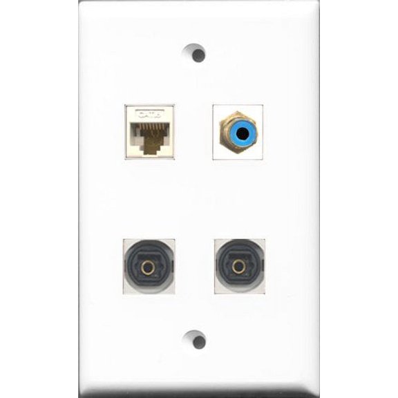 RiteAV 1 Port RCA Blue 2 Port Toslink and 1 Port Cat6 Ethernet White Wall Plate