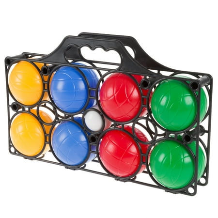 Beginner Bocce Ball Set with 8 Colorful Bocce Balls, Pallino and Carrying Case- Classic Outdoor Game for Kids, Adults and Family By Hey! (Best Beach Bocce Ball Set)