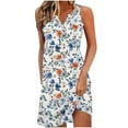 thumbnail image 2 of Ovzne Robes d'Été pour Femmes 2025 Robe de Plage Décontractée Mode Rétro Imprimée Sans Manches Col en V Robe Courte Sans Manches Col en V Robe Imprimée pour Femmes en Solde, 2 of 6