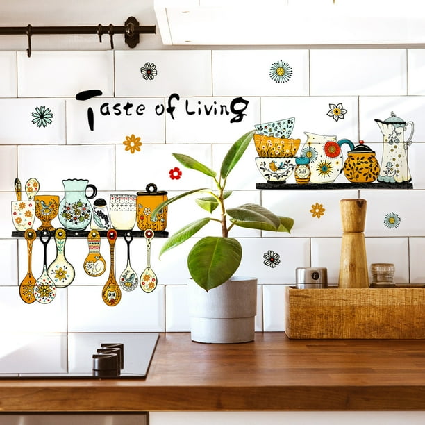 Vinilos Decorativos para Cocina con Diseño Retro | Frases Inspiradoras Autoadhesivas para La Cocina | Adhesivos Decorativos Extraíbles, Resistentes Al Agua y Al Aceite, para Comedores, Restaurantes,
