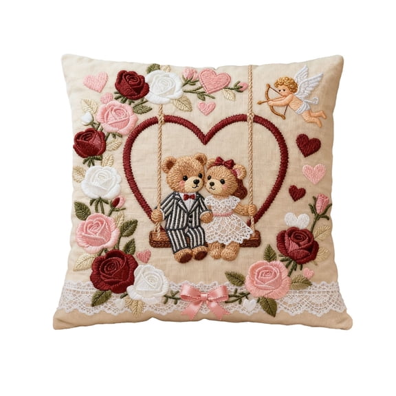 PuSpu Valentine's Day Decoration Valentines's Day Decorative Linen Pillows Cover With Graphic Print Cute Animals 18x18 Inches