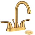 thumbnail image 3 of SOKA 2 Handle Bathroom Faucet Gold, 4 Inch Gold Bathroom Sink Faucet Centerset with Lift Rod Drain Stopper and Supply Hoses, RV Bathroom Faucet 3 Holes, Brushed Gold Bathroom Faucet, 3 of 3