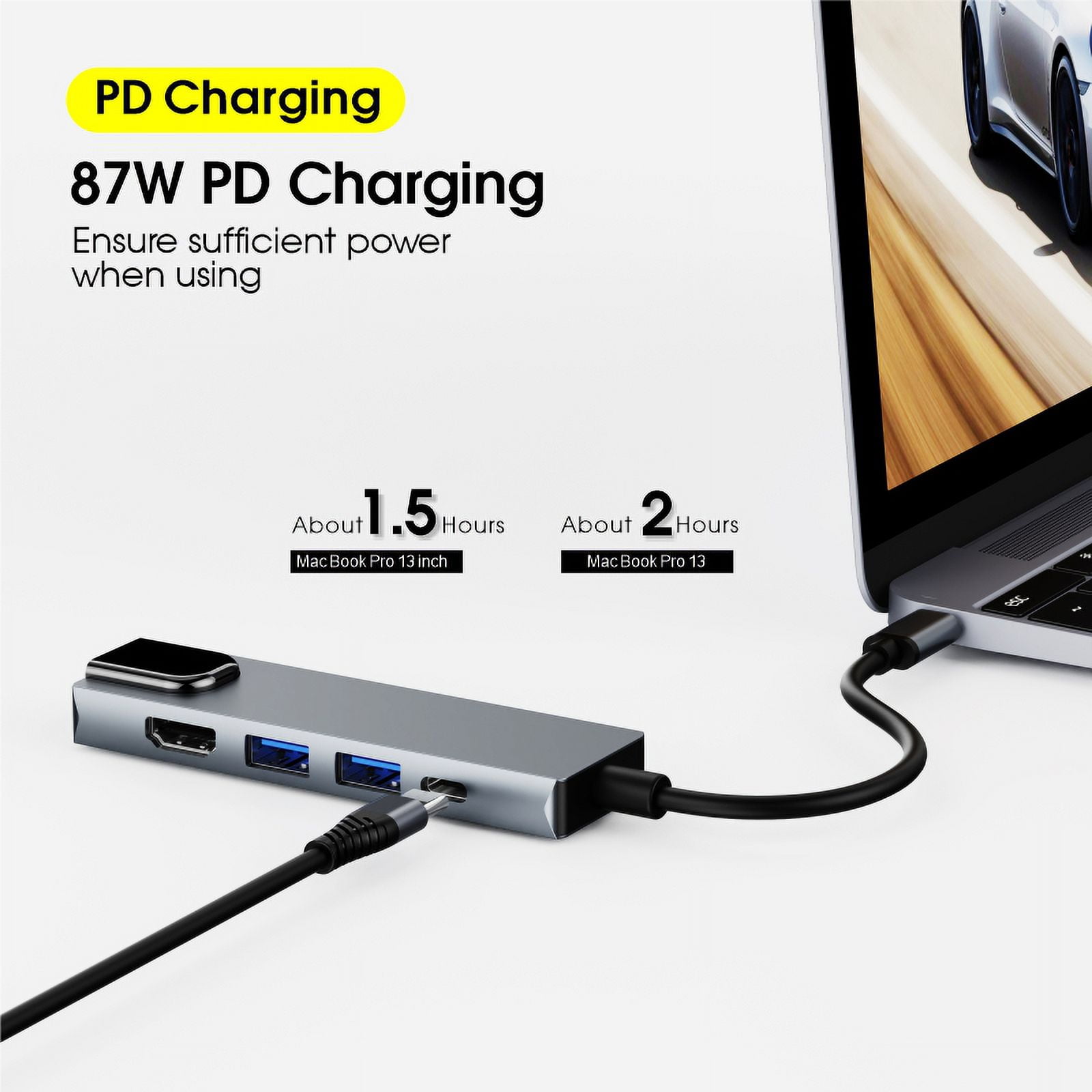 DOONJIEY  PD 87W RJ45 Ethernet 4K HDTV 5 In 1 Hub Aluminum Alloy Multiport Type C USB Adapter Hub for Laptop