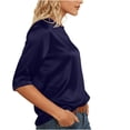 thumbnail image 4 of FAIWAD Women's Satin Blouse Solid Color Crew Neck 3/4 Sleeve Dressy Shirts Business Office Work Silk Tops, 4 of 9