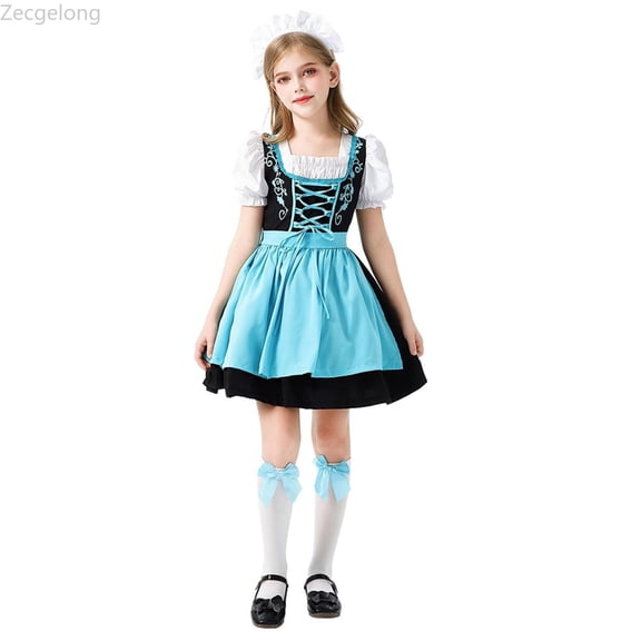 Zecgelong Girls German Dirndl Dress Oktoberfest Party Fancy Outfit Blue 3-4 Years