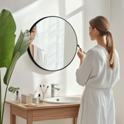 EDX 24 Wall Round Mirror with Crystal Clear Reflection, Convenient Hanging Hooks, and Premium Aluminum Alloy Construction, Black