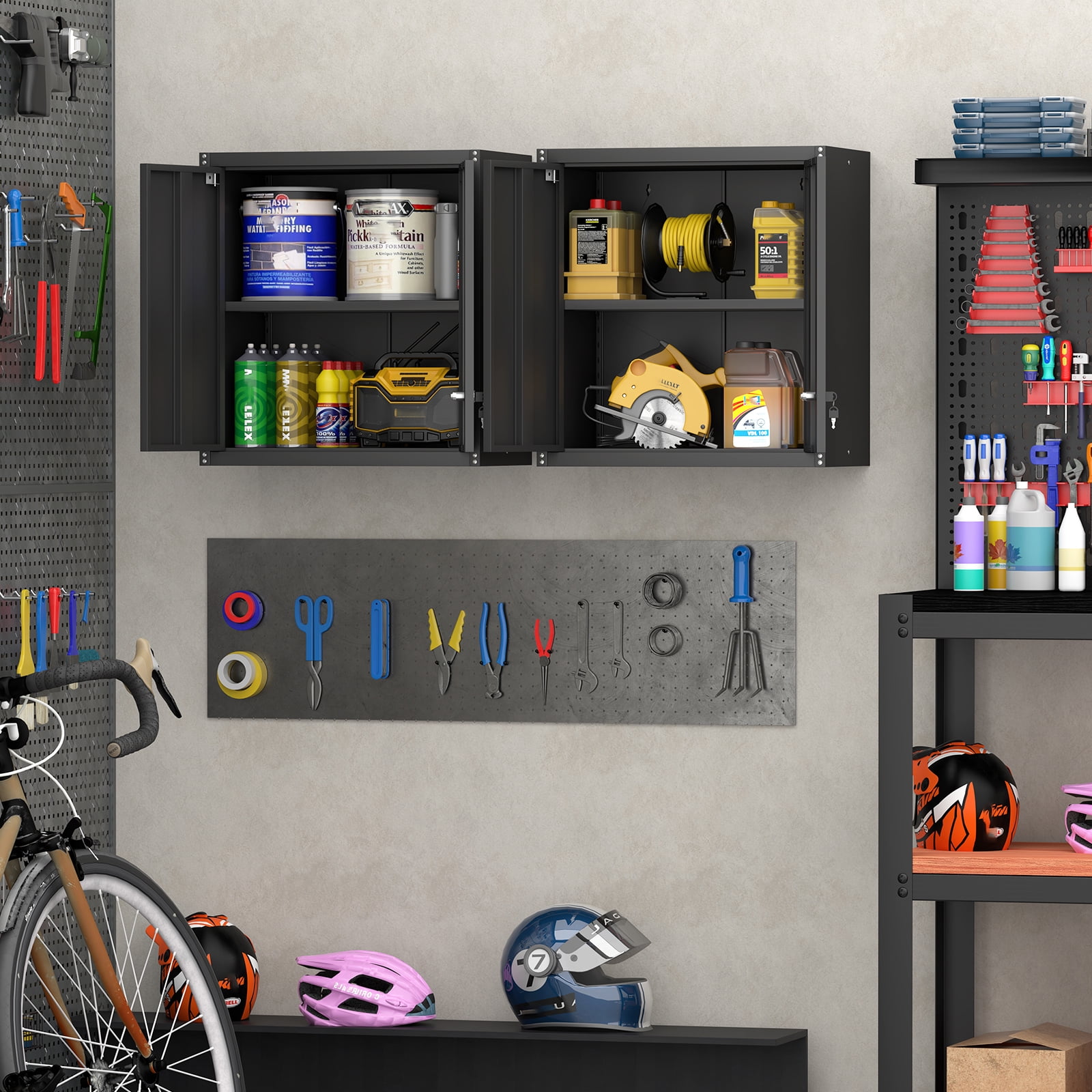 Marcree Metal Wall Cabinets for Garage, Garage Cabinets Wall Mount, Steel Floating Hanging Storage Cabinet with Doors and Adjustable Shelf for Utility Room, Black