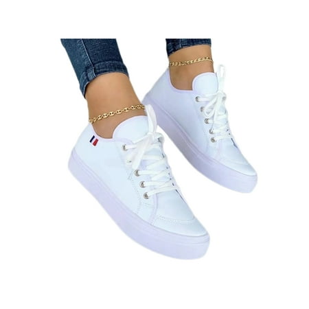 

Ferndule Women Low Top Skate Shoes Anti Slip Lace Up Walking Shoe Lightweight White 8