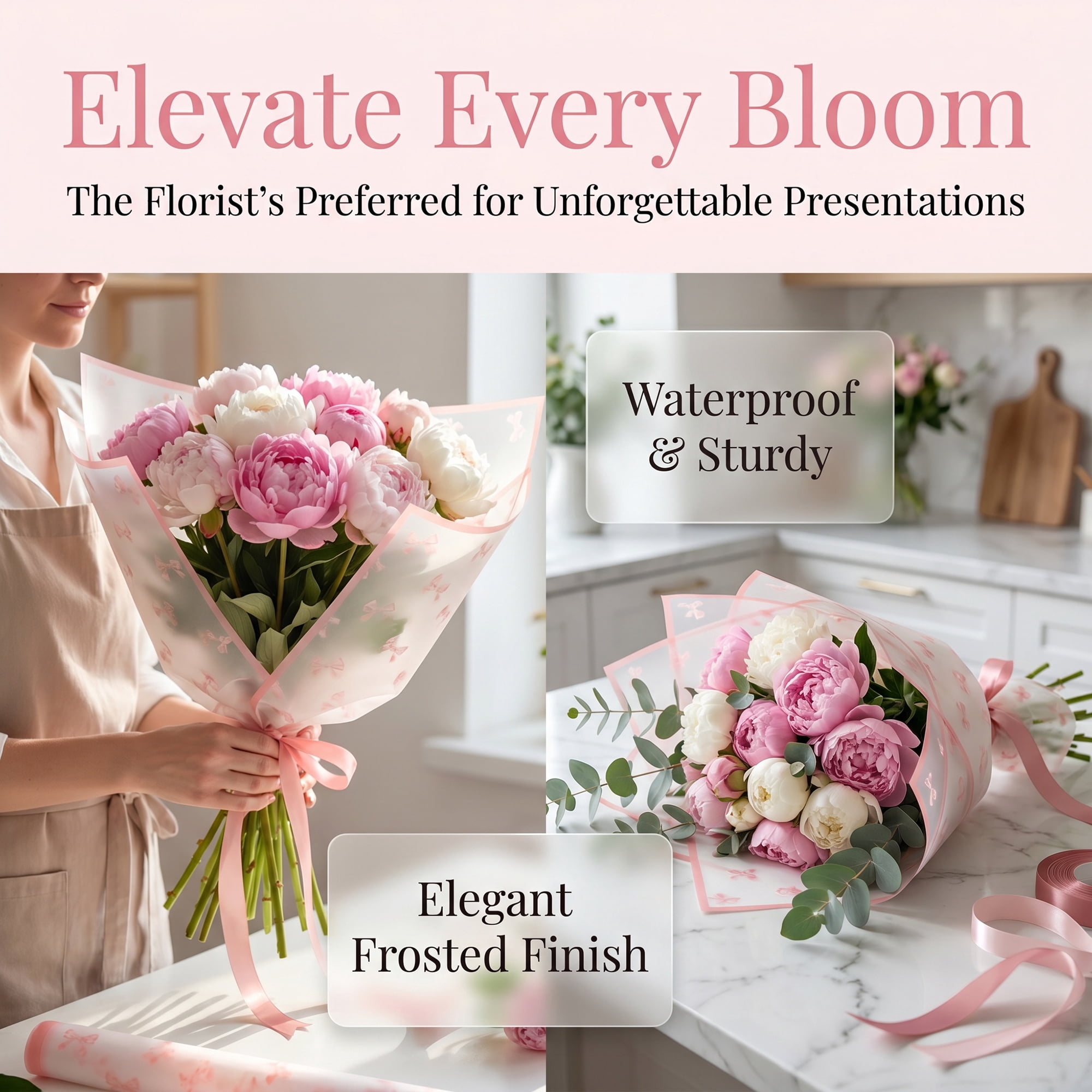 Unique Bargains Waterproof Matte Gift Wrapping Paper for Bouquets Peach Pink 21.3"x 21.3"