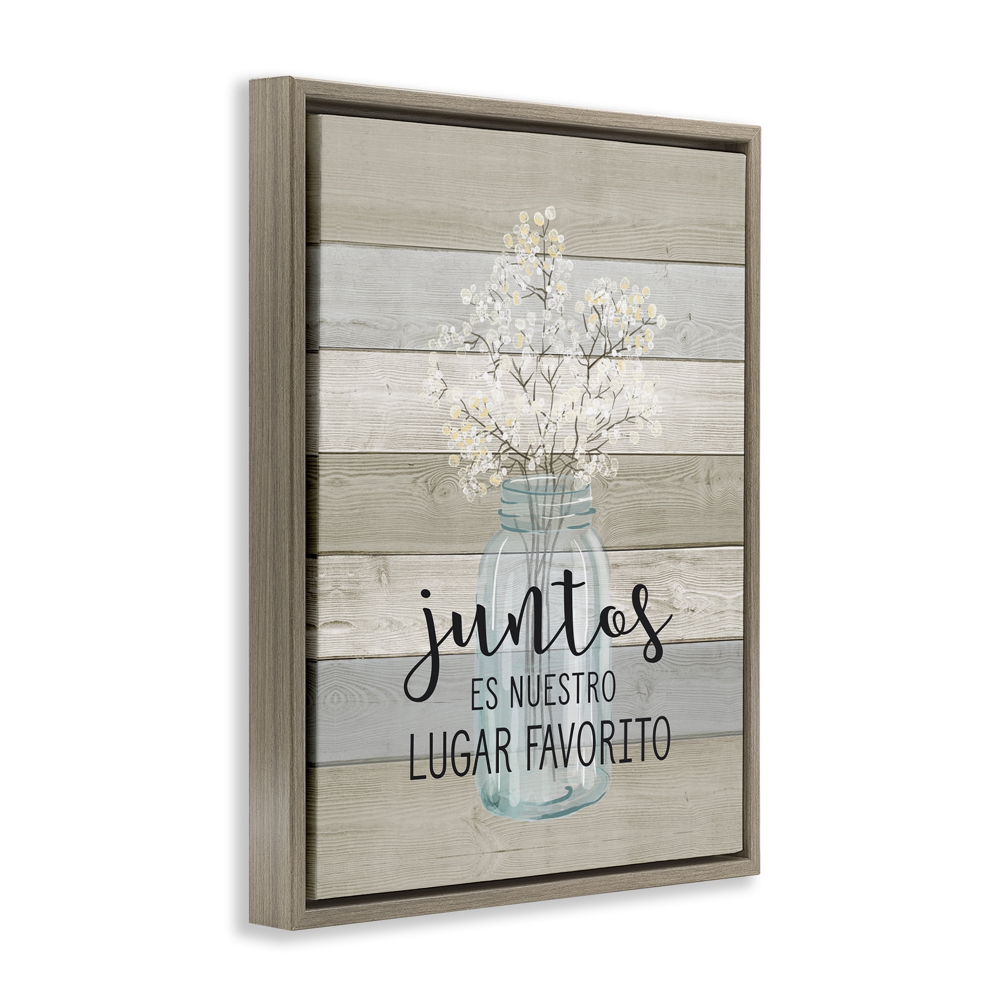 Stupell Industries Juntos, Nuestro Lugar Favorito Inspirational Quotes & Sayings Painting Brown Floater Framed Art Print Wall Art, 25 x 31