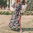 thumbnail image 5 of Fesfesfes Clearance Women Dress Casual Half Sleeve Boho Printed V-Neck Split With Belt Dresses, 5 of 8